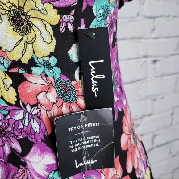 Lulus Black Multi Color Floral Print Maxi Dress, size Small - Picture 4 of 11